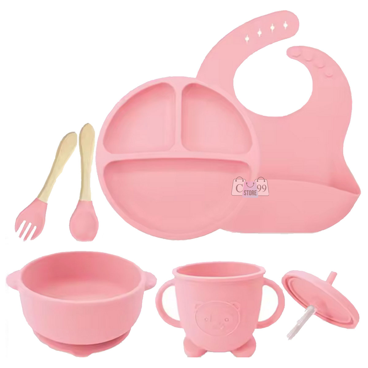 Vista 7 de Vajilla Silicona Para Bebés Con Babero